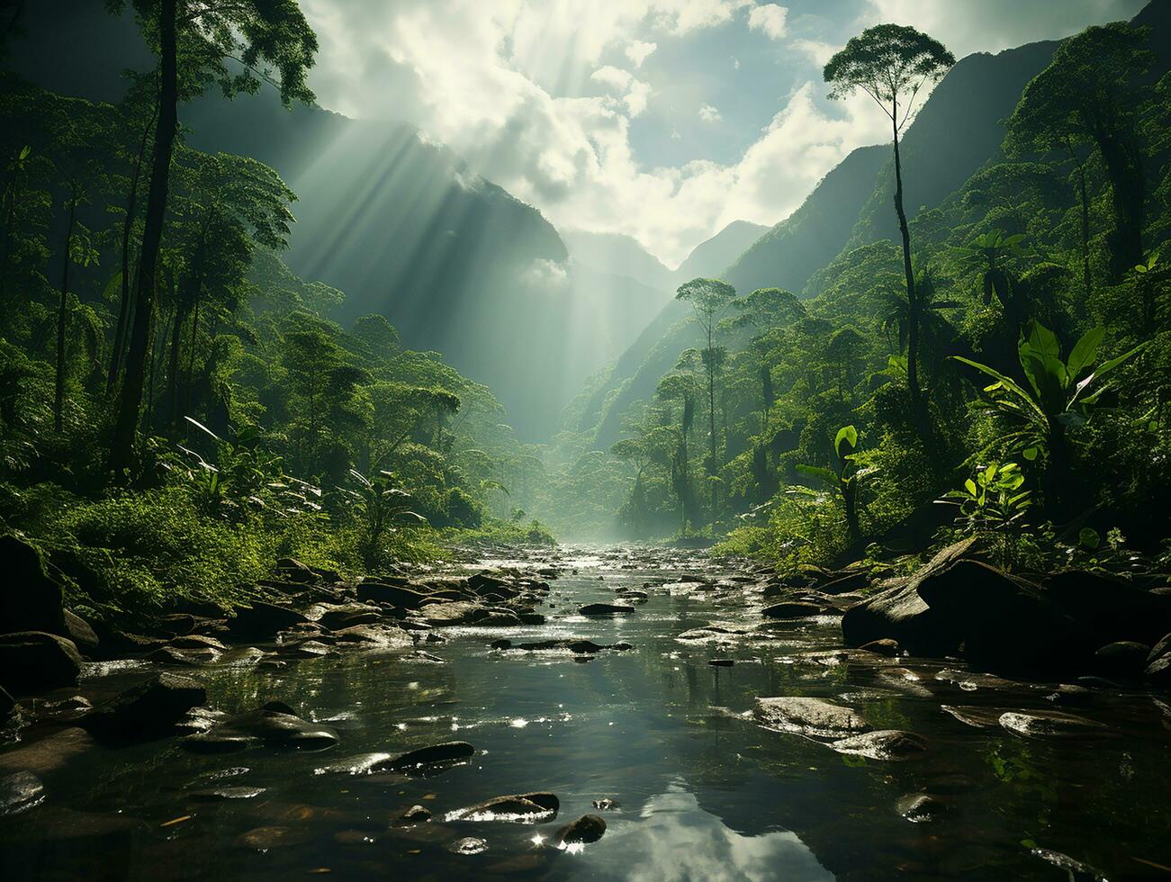 Antenne Aussicht von Regen Wald beim das Tageslicht ai generativ foto