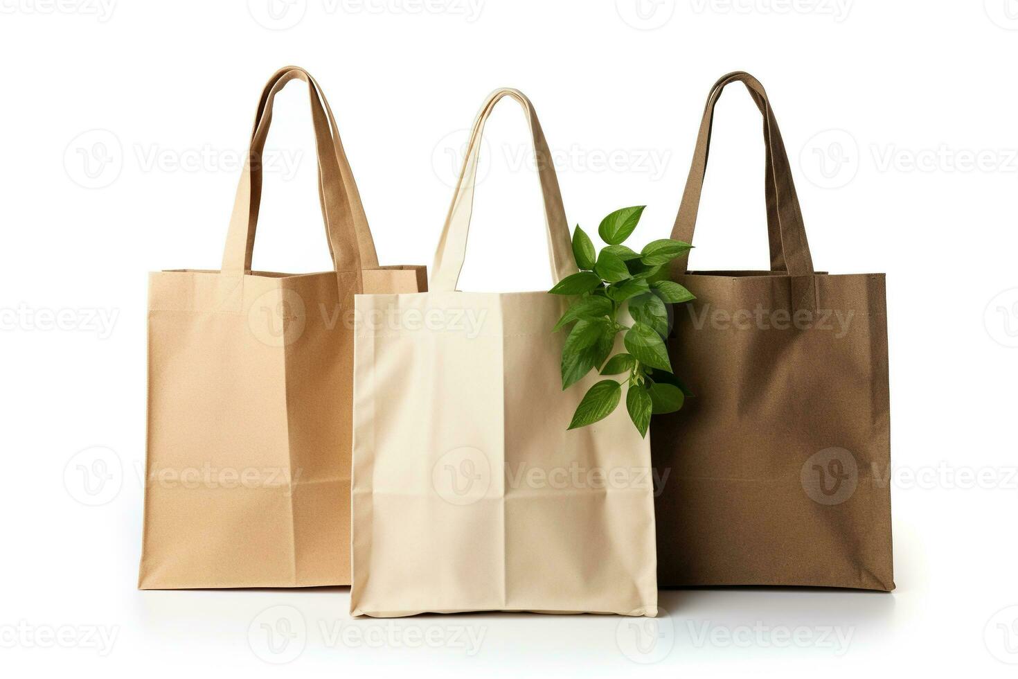 wiederverwendbar Einkaufen Taschen, fördern Umwelt Verantwortung und Abfall die Ermäßigung, isoliert auf ein Weiß Hintergrund. ai generativ. foto