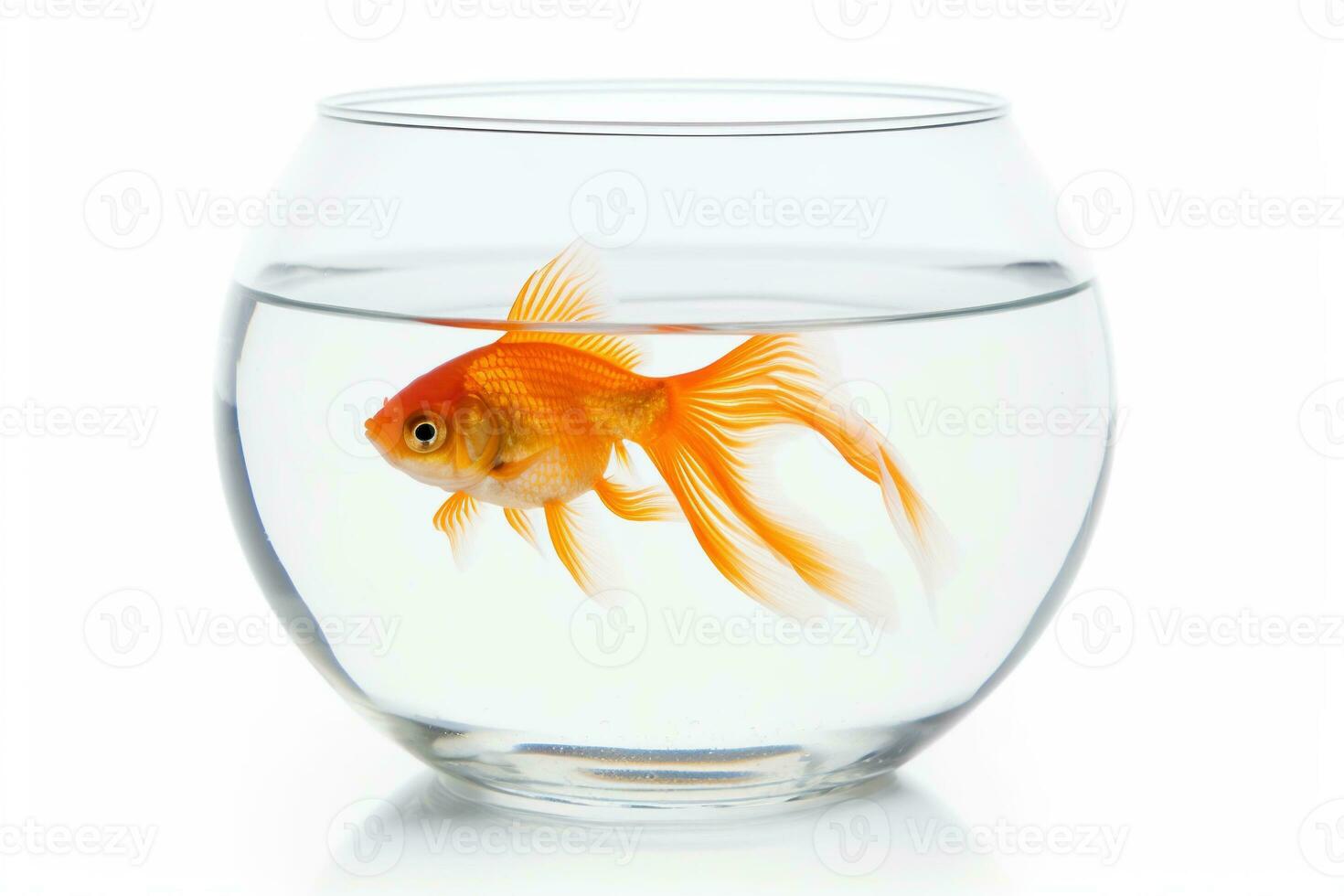 Goldfisch Schwimmen im ein Glas Fischglas isoliert auf ein Weiß Hintergrund ai generativ foto