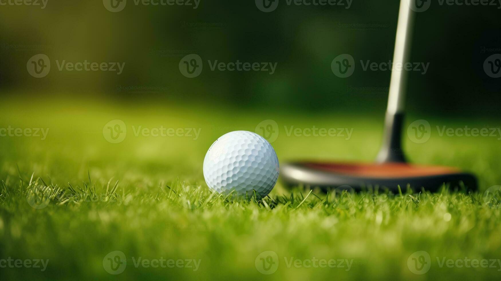 Golf Ball und Verein auf ein Grün Wiese, generativ ai foto