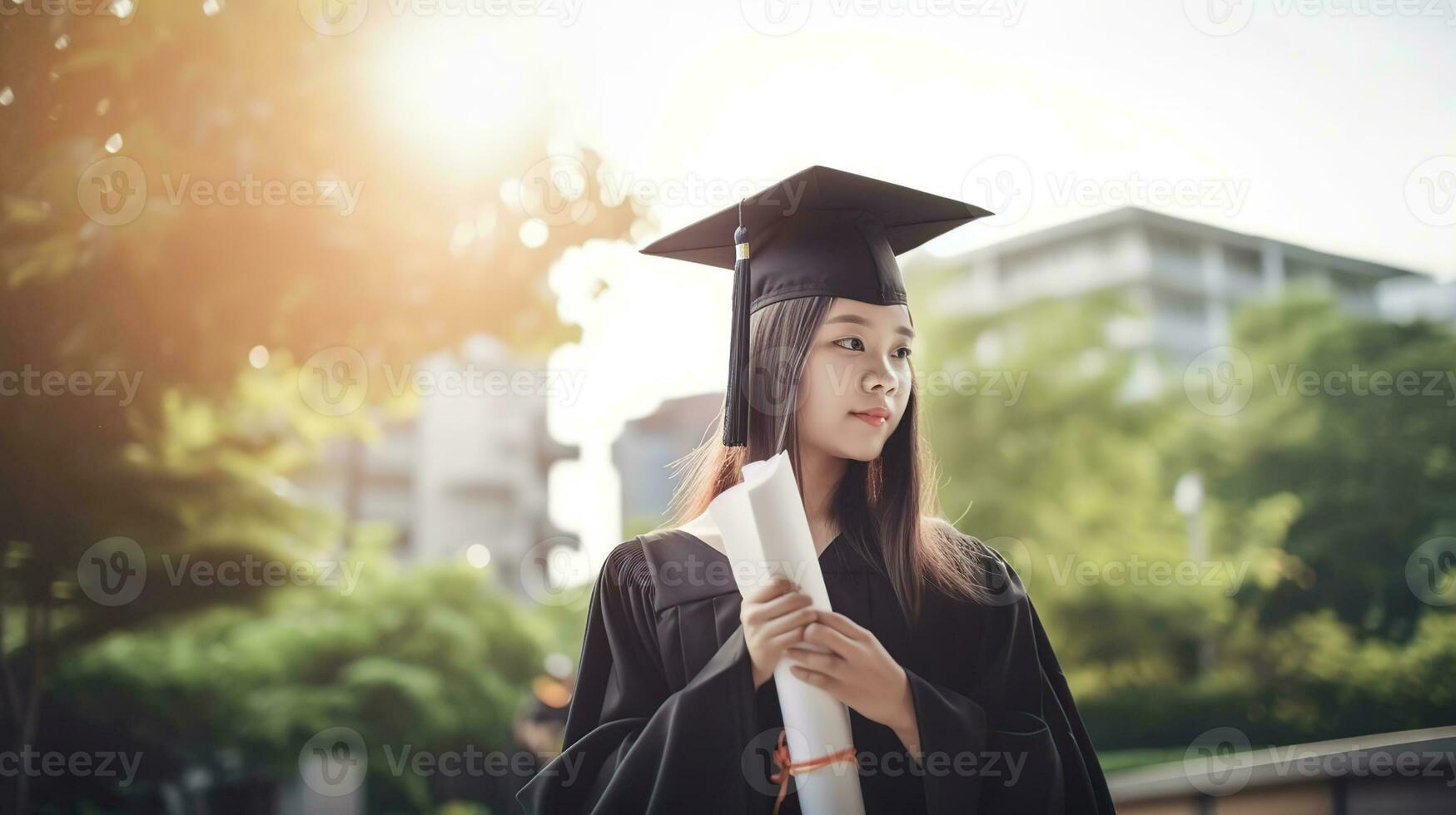 Feier Bildung Abschluss Schüler Erfolg, Konzept gratulierte das Absolventen im Universität, generativ ai foto