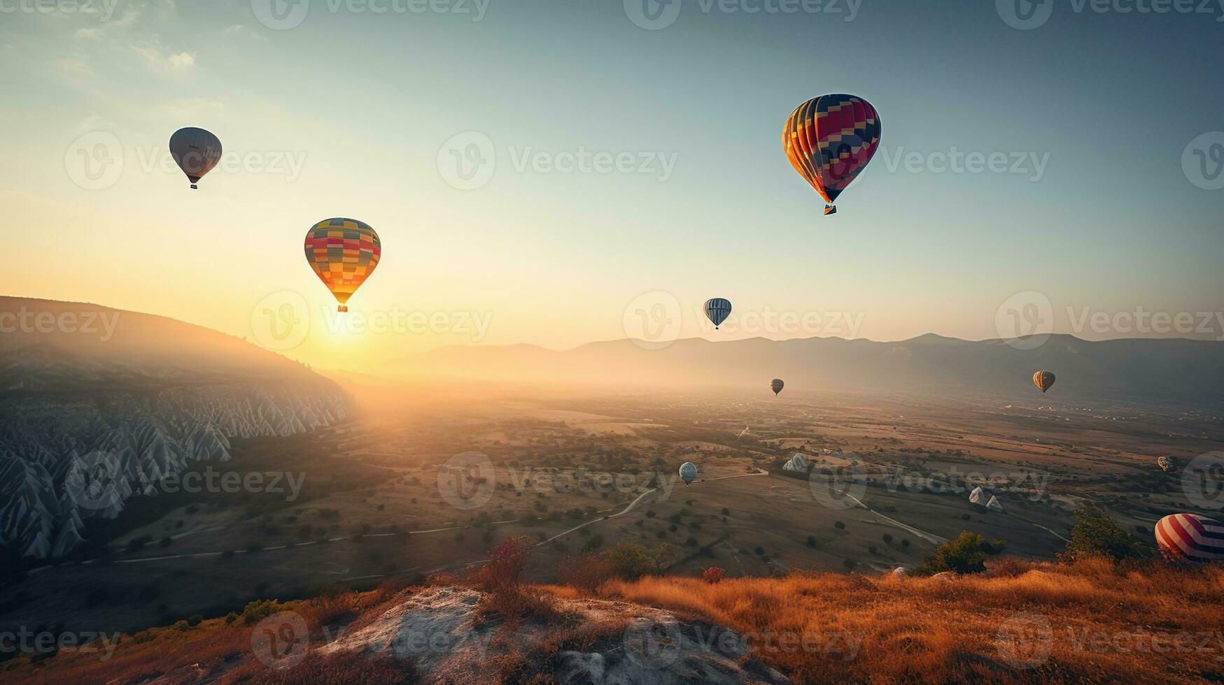 bunt heiß Luft Luftballons fliegend Über Berg beim Punkt inthanon, Thailand, generativ ai foto