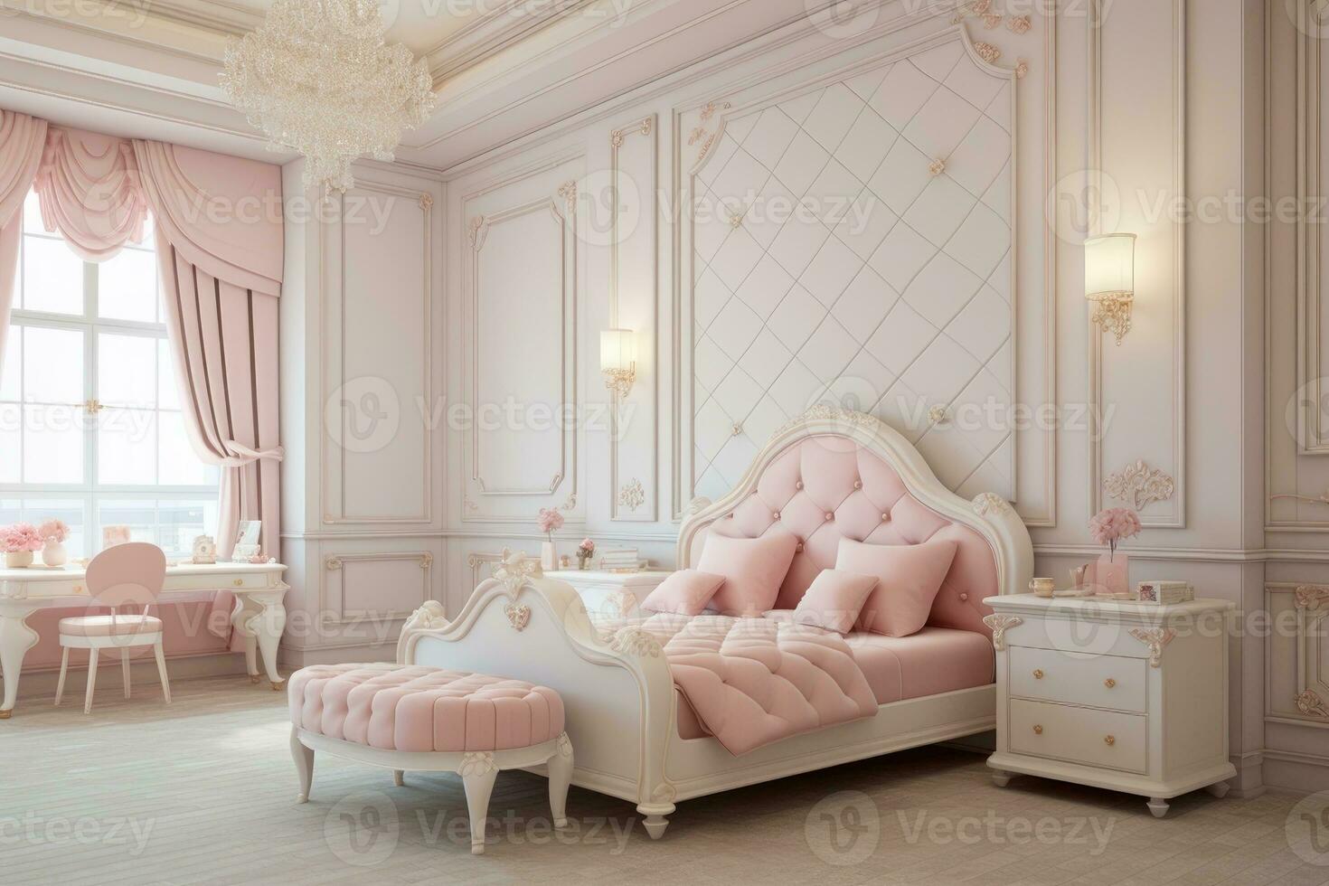 Kinder- Zimmer zum Mädchen im klassisch Stil im Licht Rosa Farben und Weiß  Möbel. 28279015 Stock-Photo bei Vecteezy