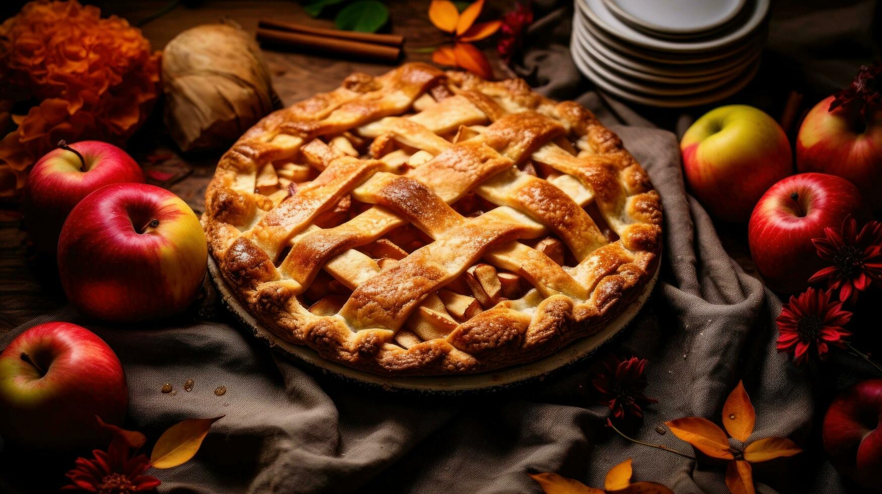 Herbst Hintergrund mit Apfel Kuchen foto