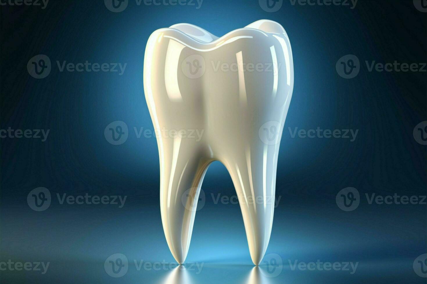 leuchtend Elfenbein Zahn, isoliert auf ein beschwingt Blau Hintergrund, glänzend ai generiert foto