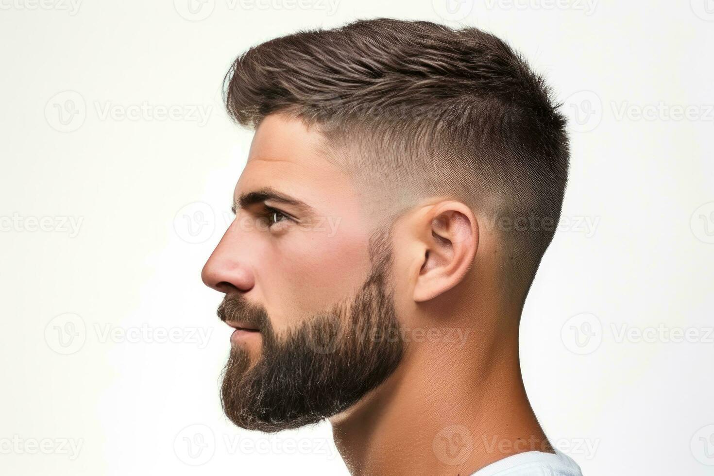 Mann mit ein niedrig verblassen Haarschnitt isoliert auf ein Weiß. ai generiert foto