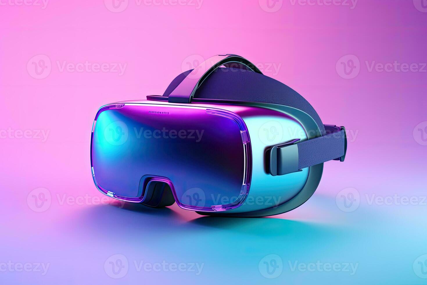virtuell Wirklichkeit Headset mit Rosa und Blau Gradient Hintergrund. ai generiert foto