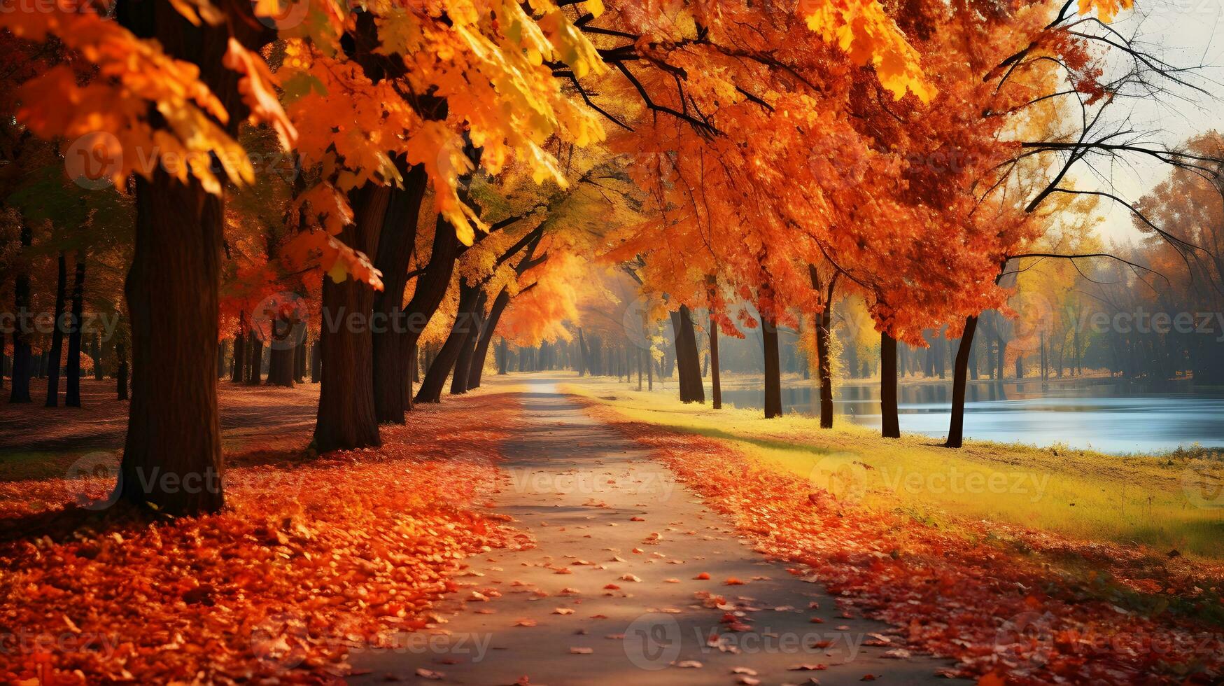 Herbst Gasse im das Park. schön Herbst Landschaft mit bunt Bäume foto