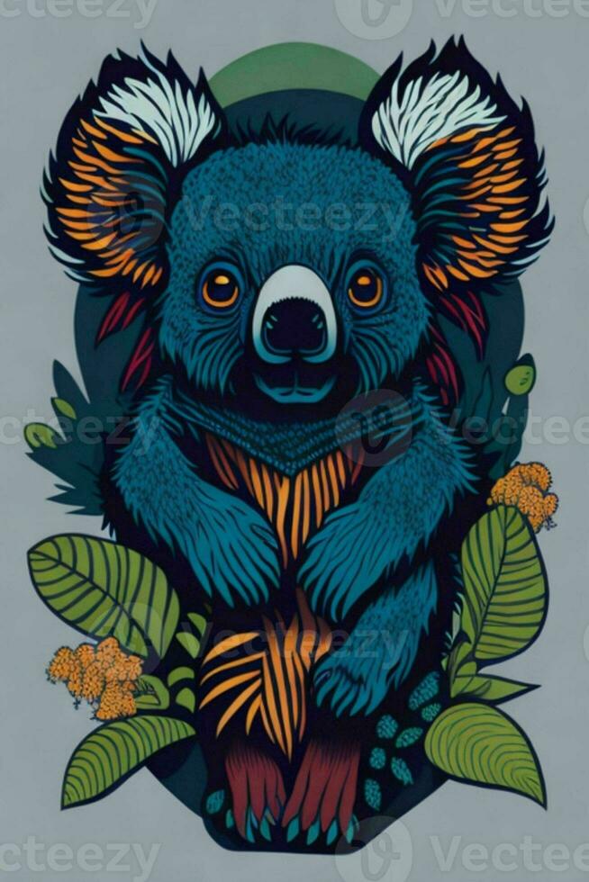 ein detailliert Illustration von ein Koala zum ein T-Shirt Design, Hintergrund, und Mode foto