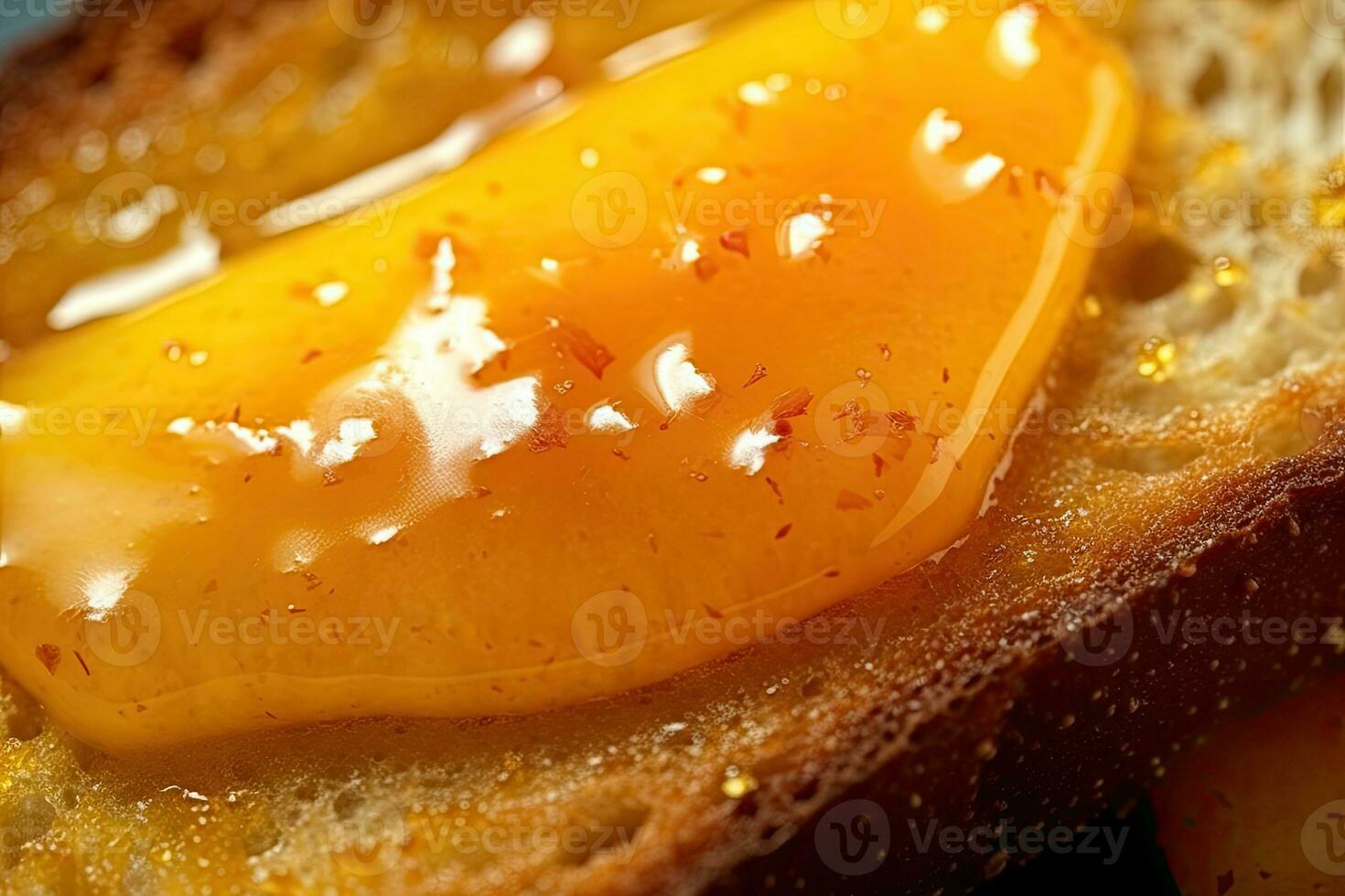 Mango Toast, Makro Schuss von ein frisch Frühstück mit tropft Honig, ai generiert foto