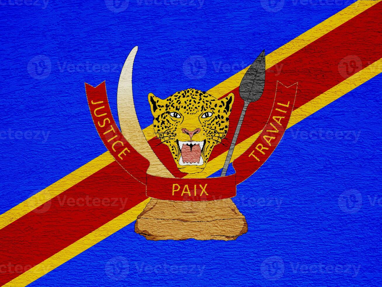 Flagge und Mantel von Waffen von demokratisch Republik von das Kongo auf ein texturiert Hintergrund. Konzept Collage. foto