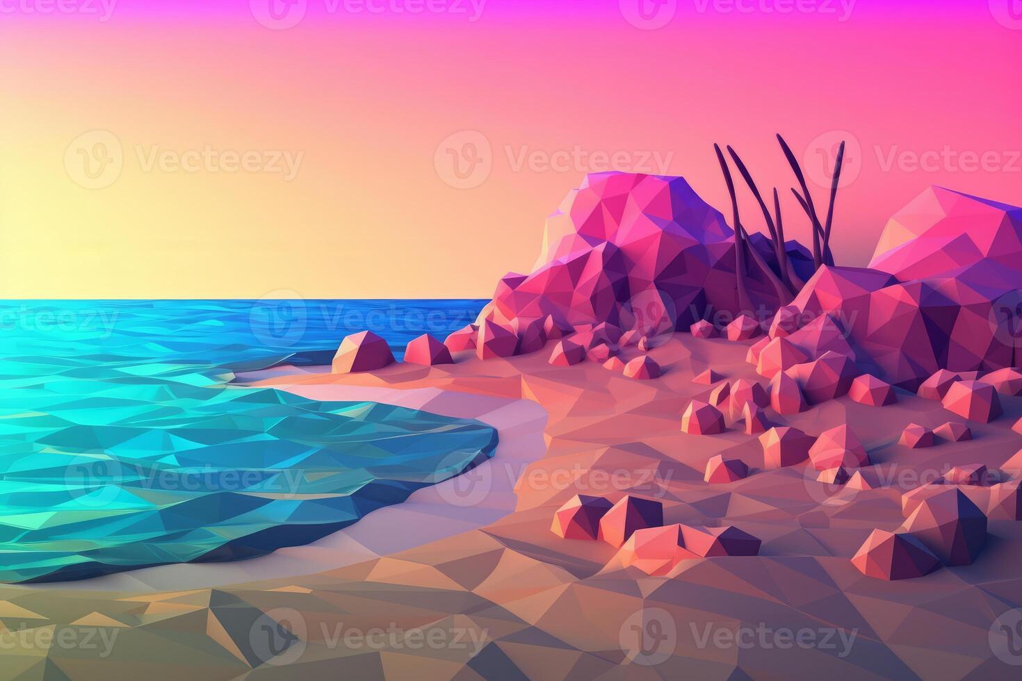 Low-Poly Sommer- Strandlandschaft generativ ai foto