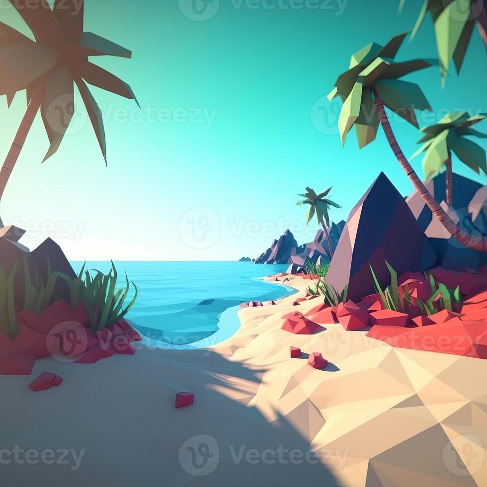 Low-Poly Sommer- Strandlandschaft generativ ai foto