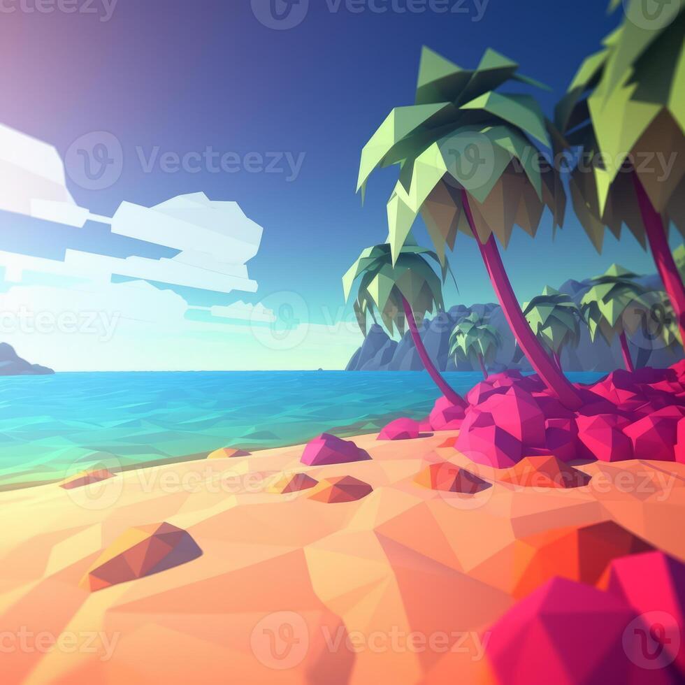 Low-Poly Sommer- Strandlandschaft generativ ai foto