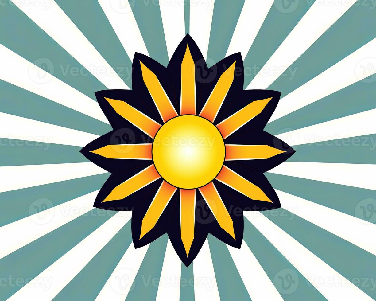 ein Sonnenblume mit Strahlen auf ein Blau Hintergrund generativ ai foto