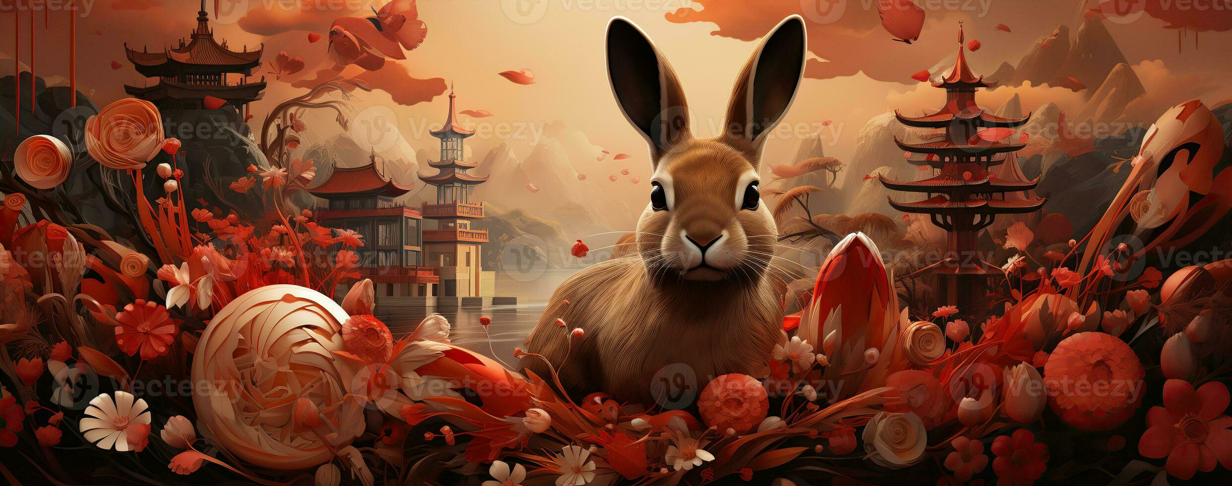 Chinesisch Neu Jahr von das Hase auf rot Farben. erstellt mit generativ ai foto