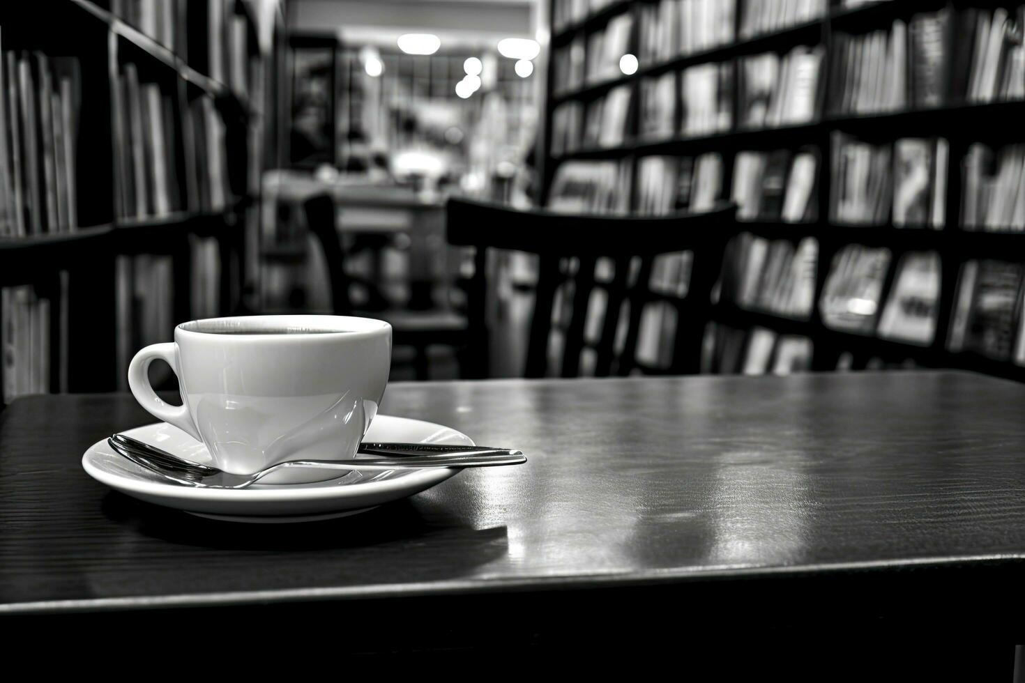Tasse von Kaffee während beim Buch Geschäft ,generativ ai foto