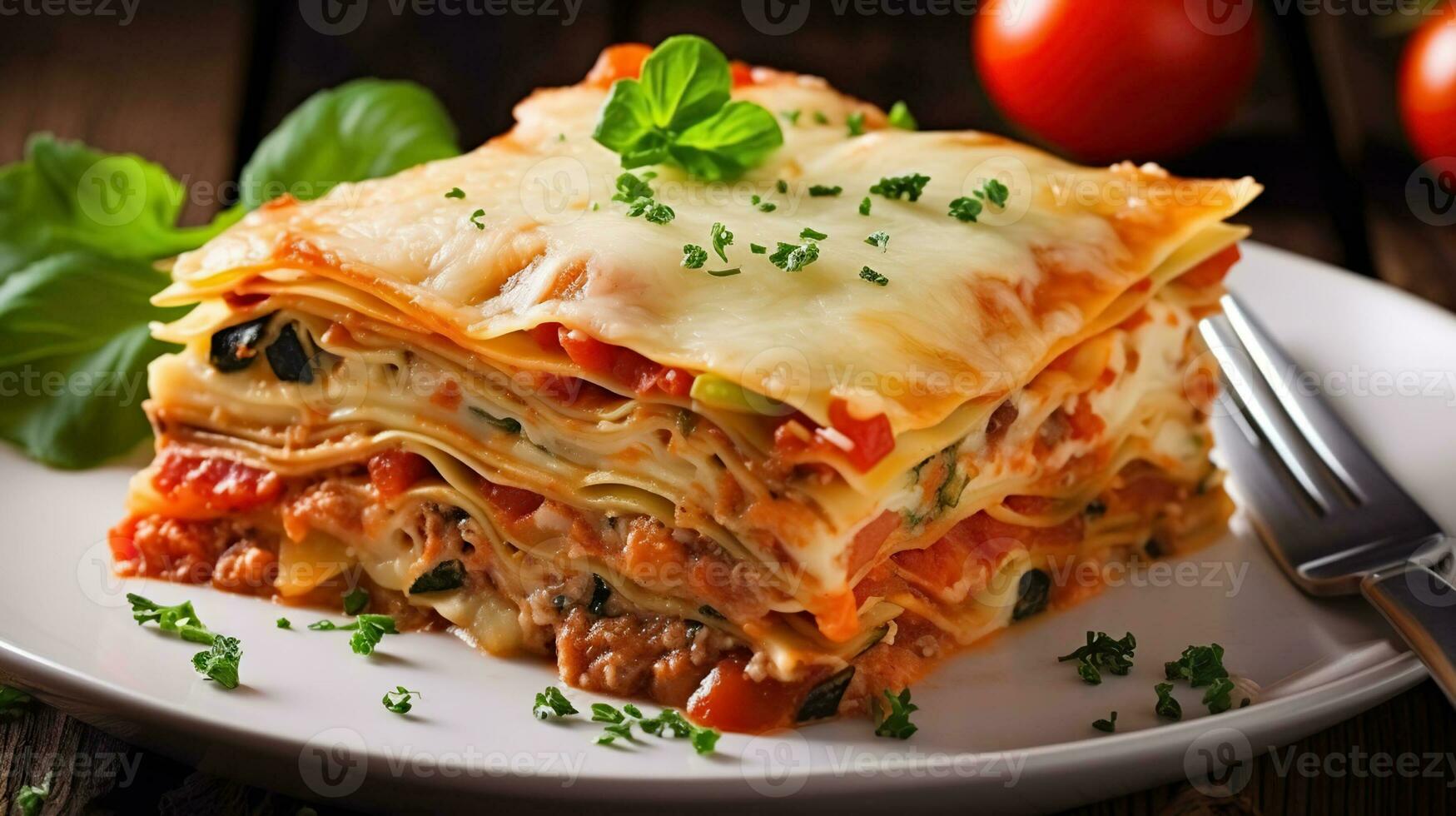 köstlich Vegetarier Lasagne. geben es ein Versuchen und genießen es wie ein Mittagessen oder Abendessen. generativ ai foto