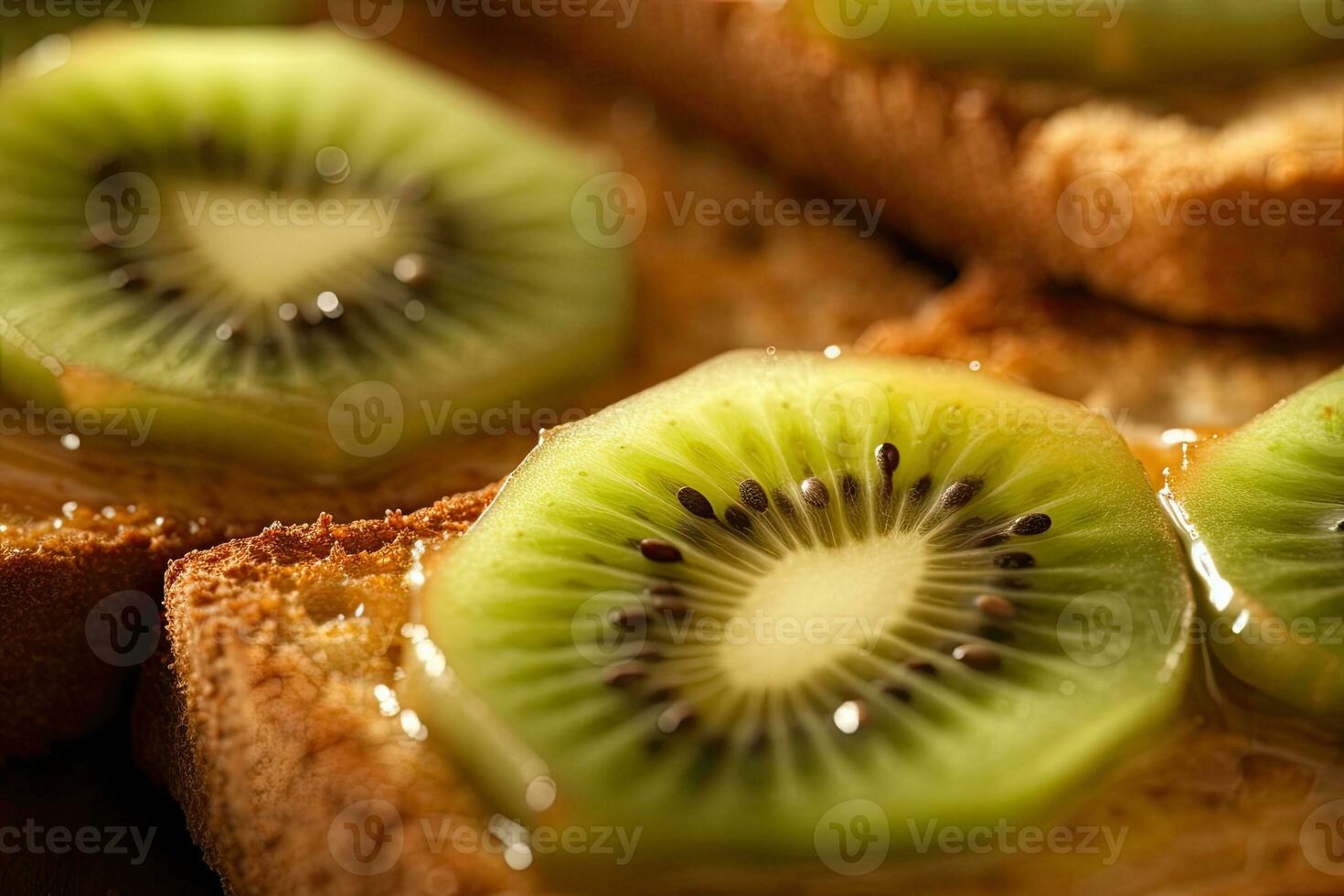 Kiwi Toast, Makro Schuss von ein frisch Frühstück mit tropft Honig, ai generiert foto