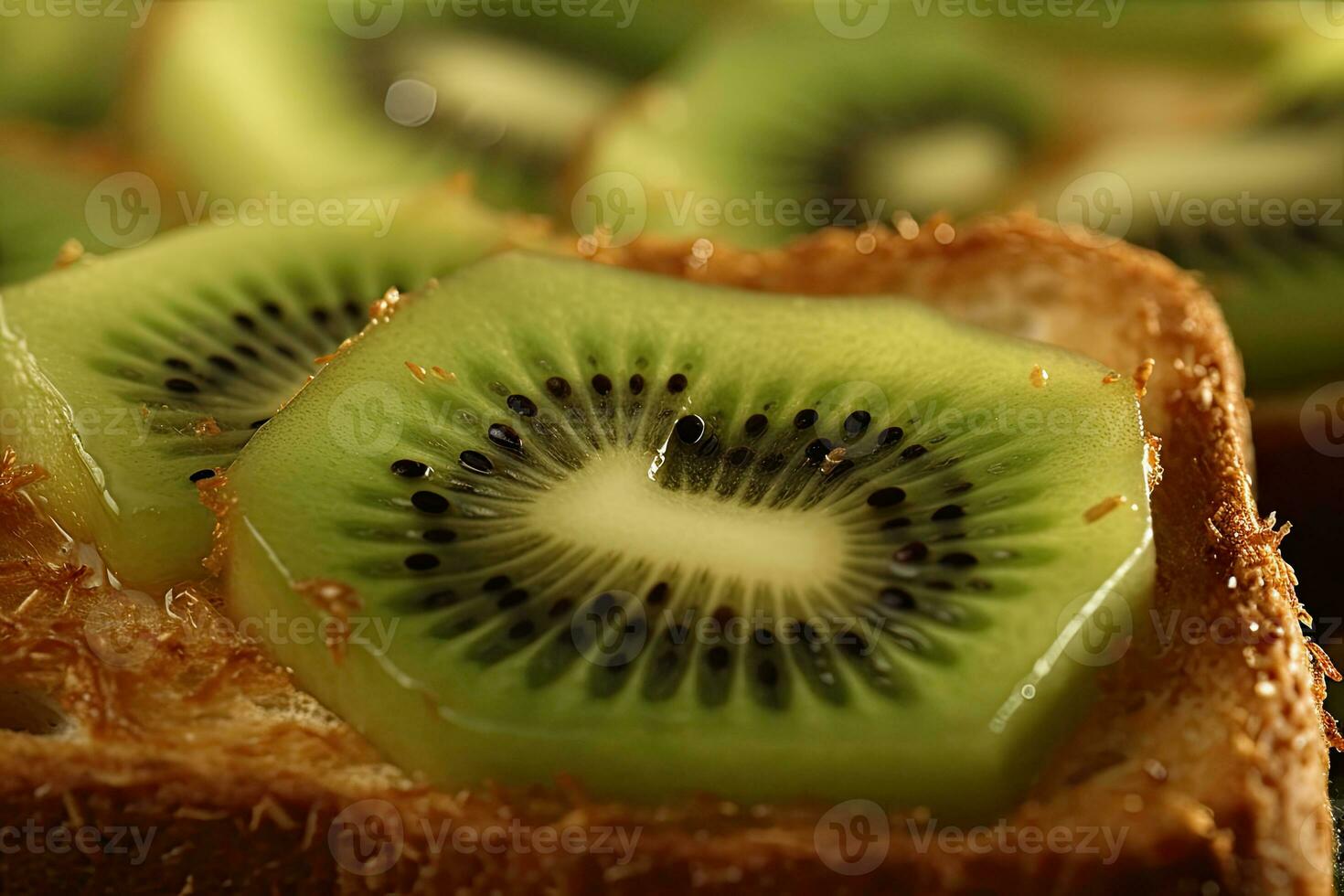 Kiwi Toast, Makro Schuss von ein frisch Frühstück mit tropft Honig, ai generiert foto