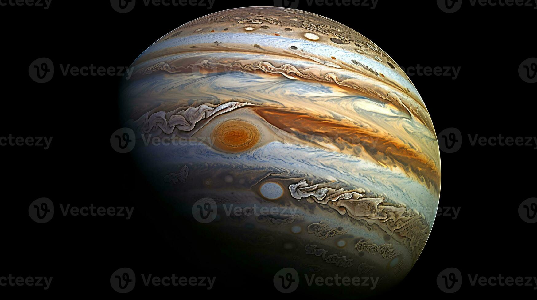 fesselnd Darstellung von Jupiter und es ist Monde Erfassen das Gas Riesen wirbelnd Stürme im auffällig Detail ai generativ foto