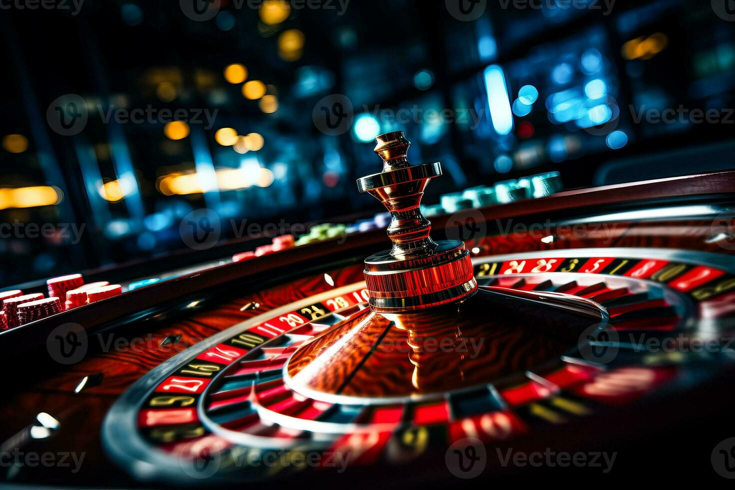 höchst kontrastiert ziehen um Bild präsentieren ein Roulette Spiel Sein gespielt im ein Kasino foto