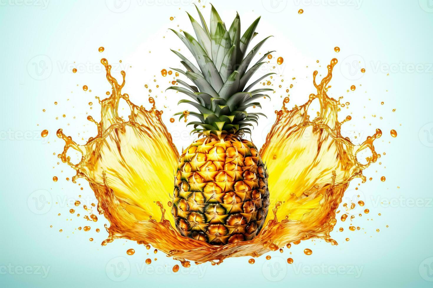 Ananas Stürze in Wasser Erstellen Spritzen auf Weiß Hintergrund mit Kristall Tropfen im ai generativ Illustration foto