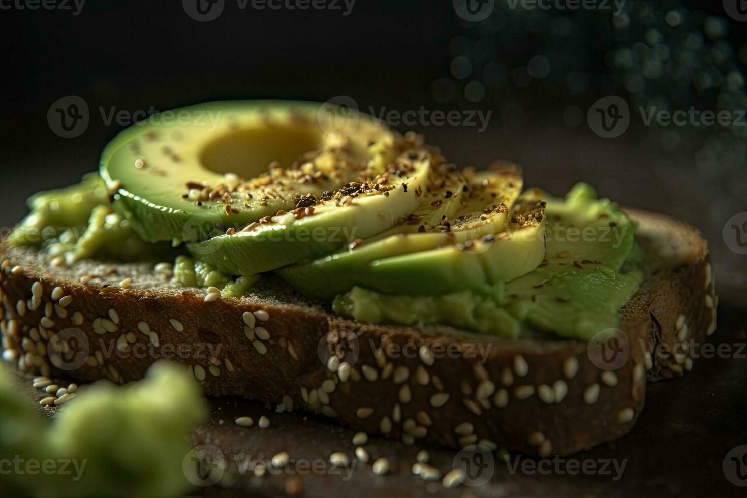 geschnitten Avocado Toast mit Sesam Saat auf es generativ ai foto