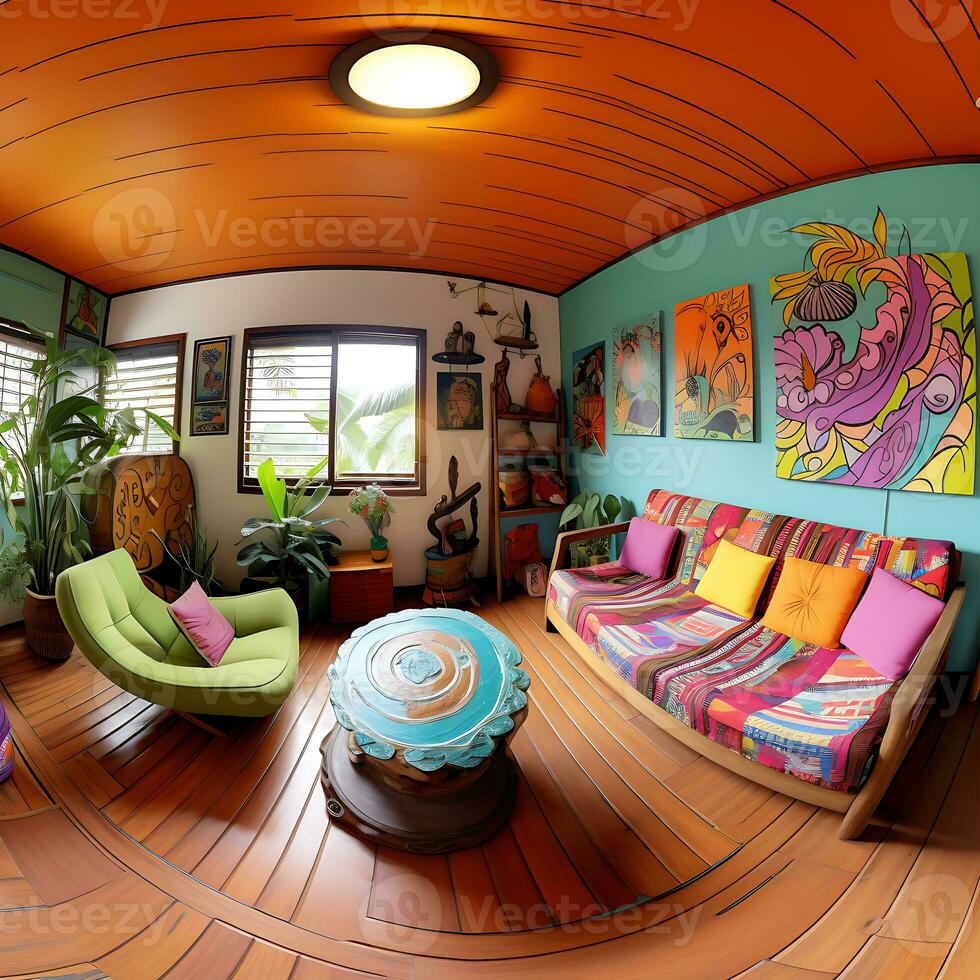 bunt 360 Grad Panorama Haus von Schlafzimmer Innere generiert durch ai foto