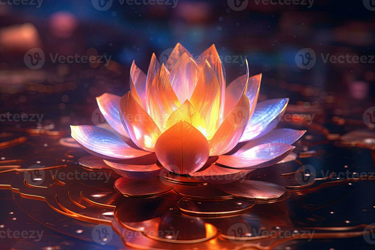 Magie Lotus Blume mit glänzend transparent Blätter im mysteriös esoterisch Szene. generiert ai. foto