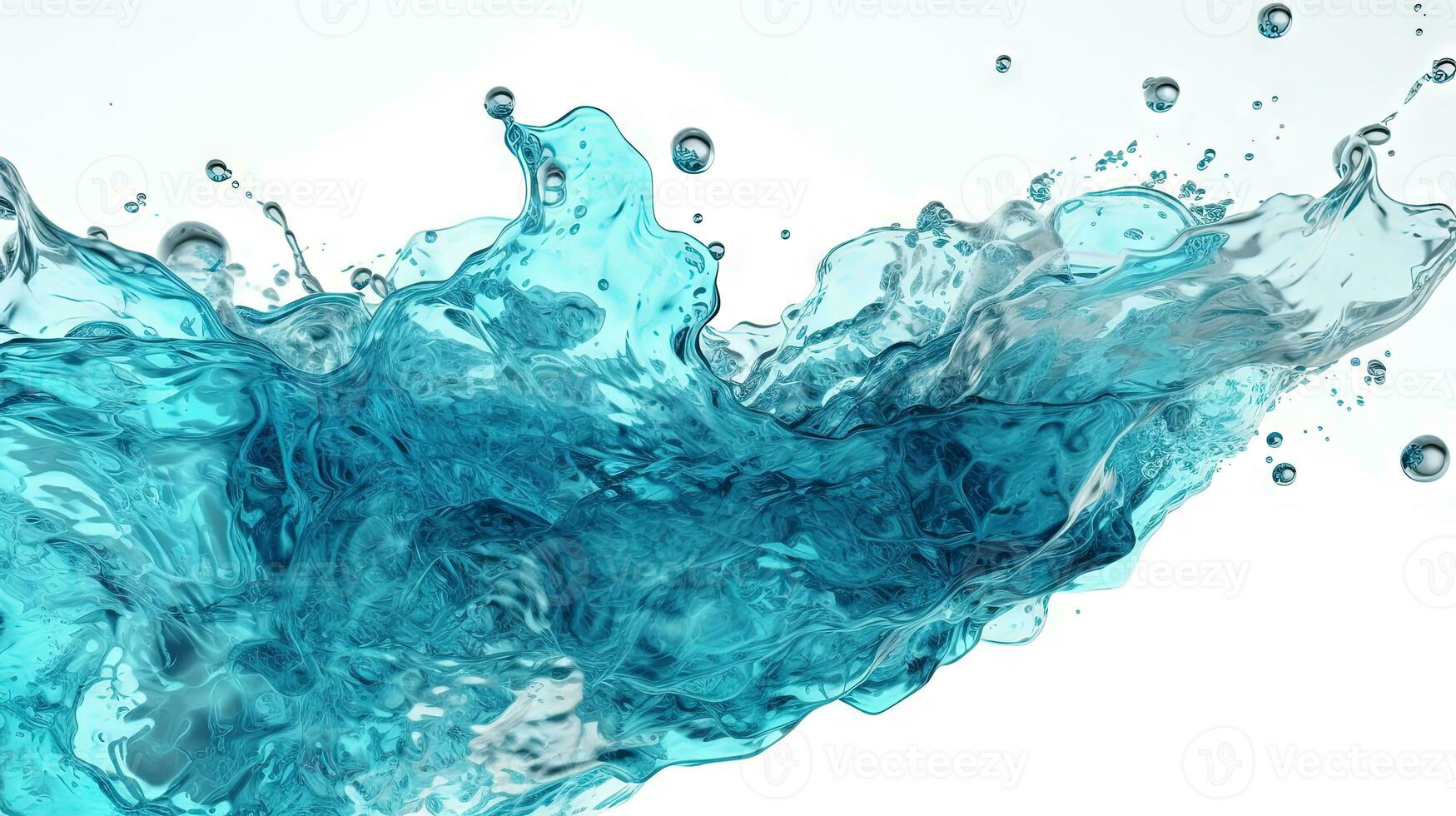 Blau Wasser Spritzen auf Weiß Hintergrund. Flüssigkeit tropft verstreut. generiert ai. foto
