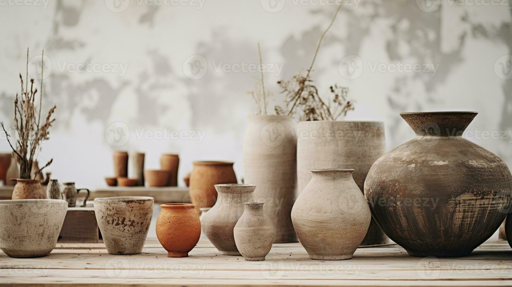 generativ ai, gefertigt Keramik, immer noch Leben von Hand gemacht Keramik und Keramik Schalen, Hobby und Freizeit Konzept foto