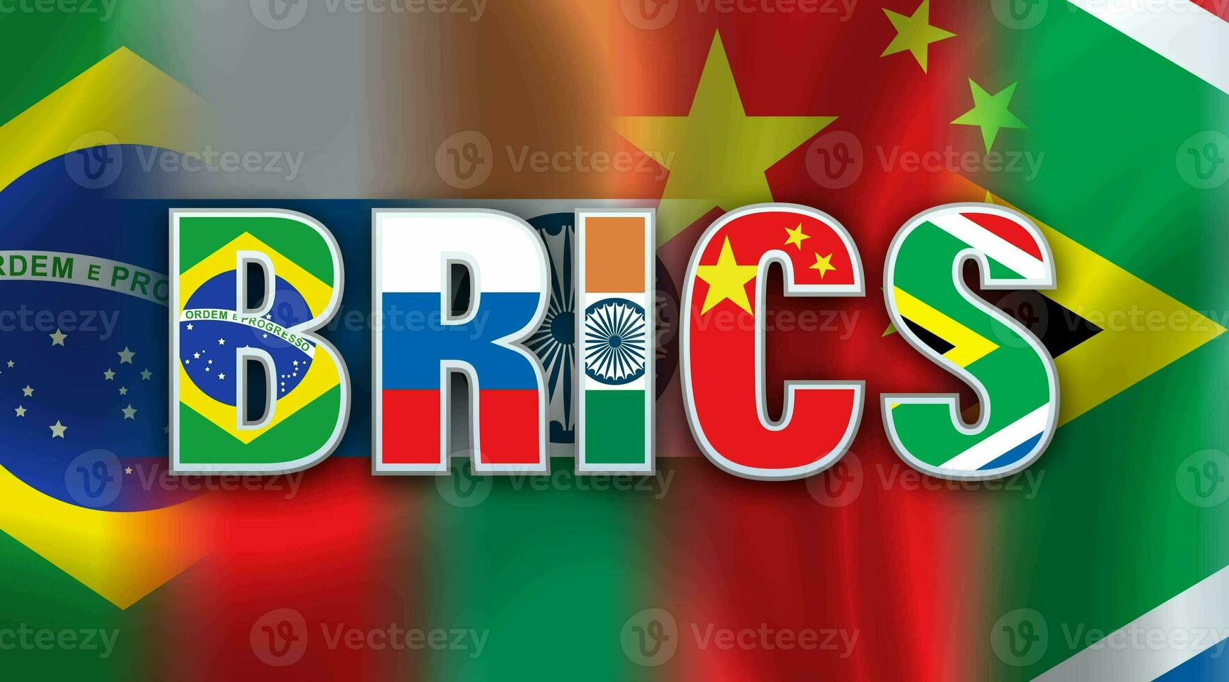 Brics Alphabet Land auf Brics Mitglieder Flagge Hintergrund foto