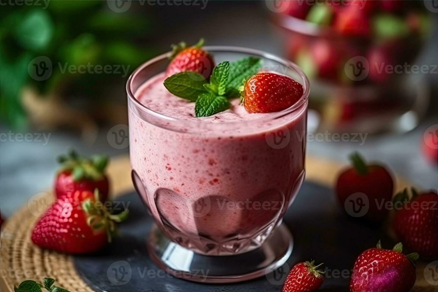 appetitlich hausgemacht Erdbeere Smoothie im Glas, generativ ai foto