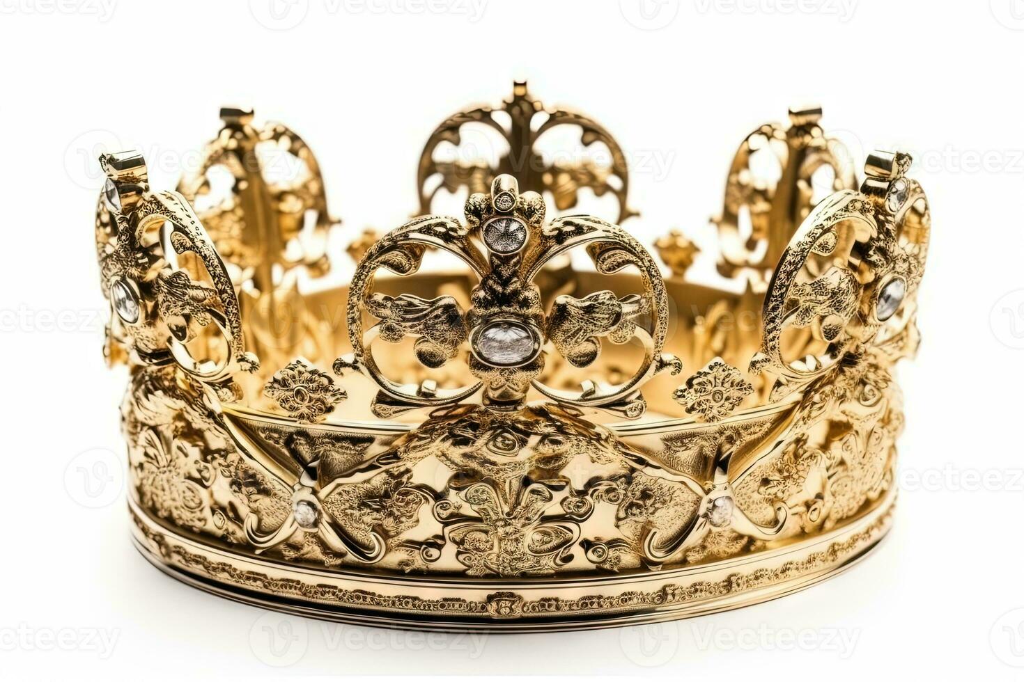 schön glänzend Krone mit mittelalterlich Ornament und Schmuck. uralt König oder Quenn Krone. generiert ai. foto