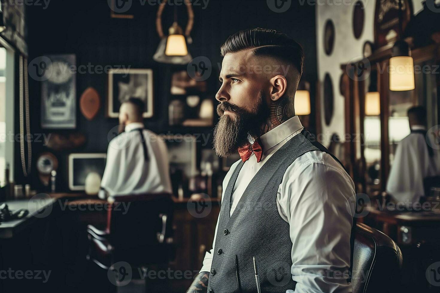 Barbier Mann im Barbier Geschäft ai generiert foto