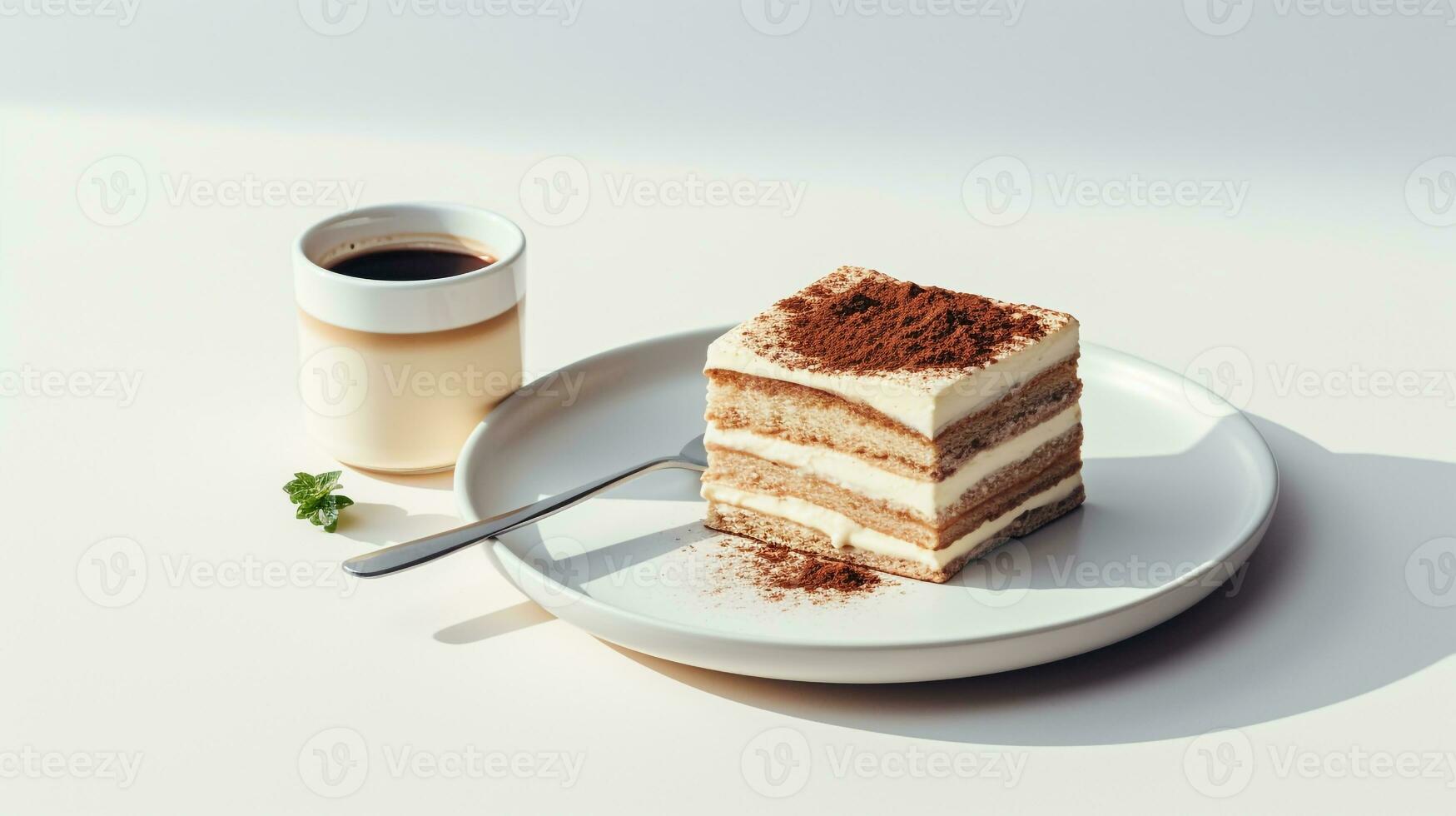 Foto ein Tasse von Kaffee mit Tiramisu isoliert auf Weiß Hintergrund