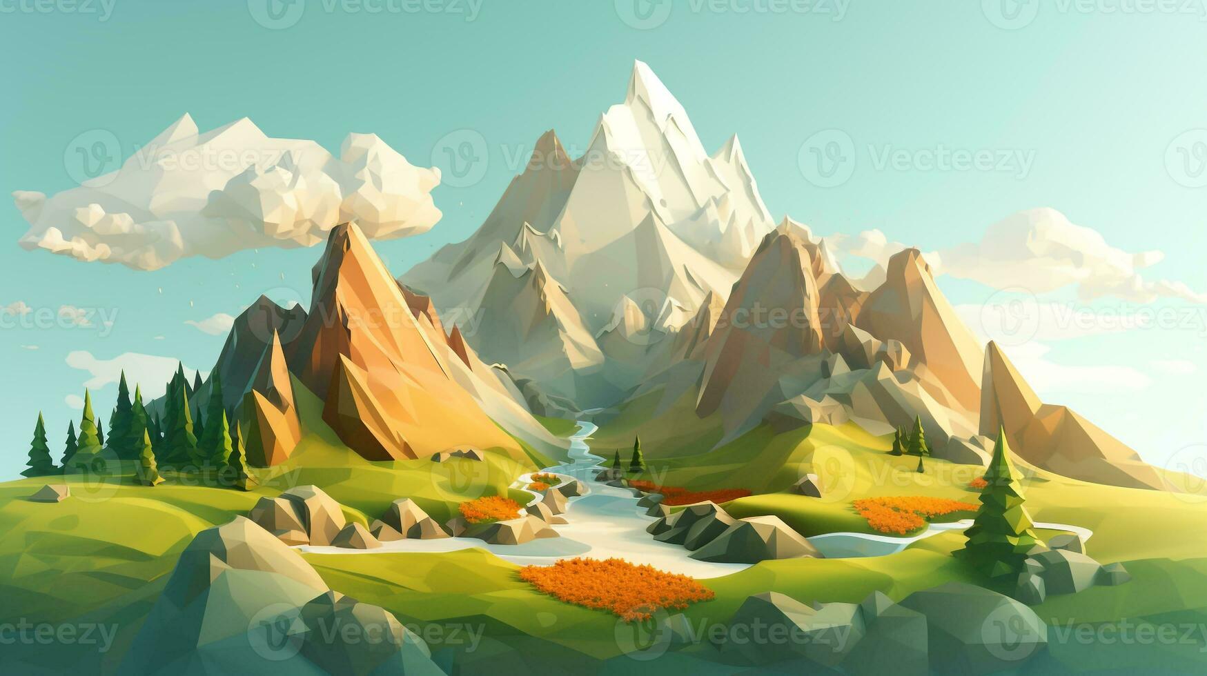 Lowpoly von ein Berg Landschaft foto