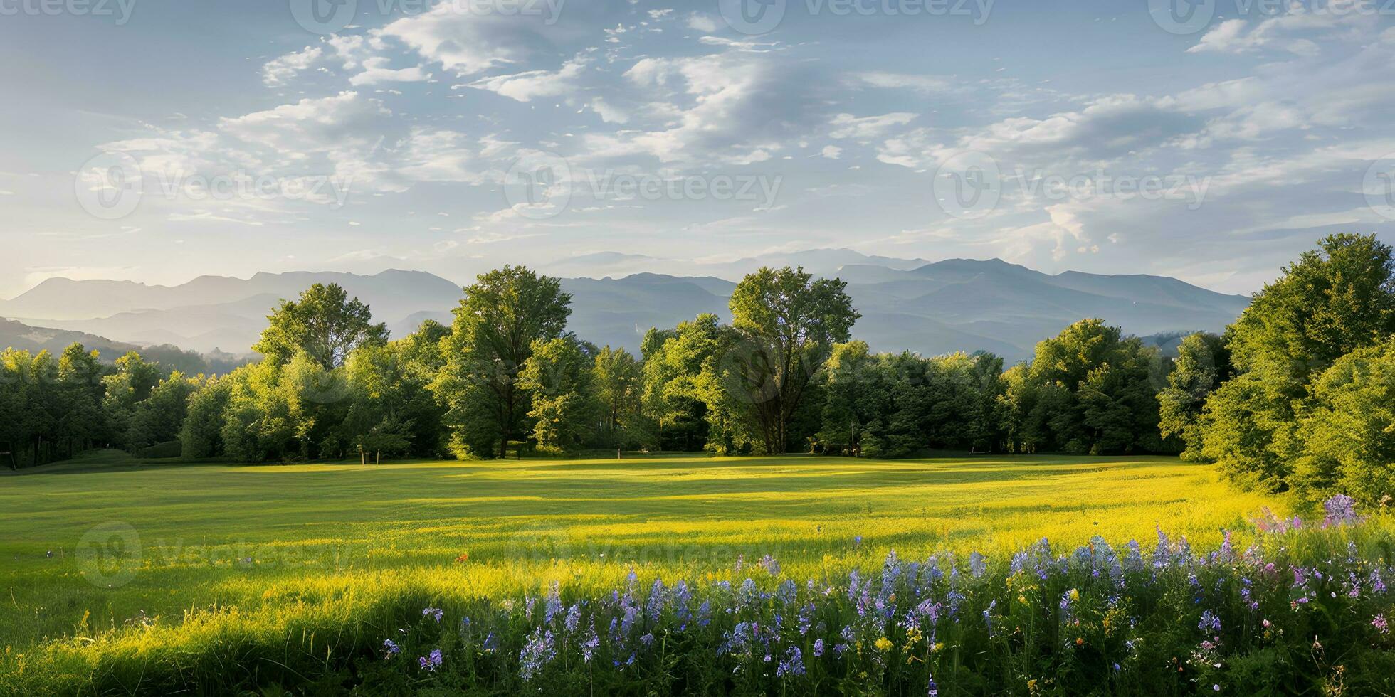 schön Sommer- Natur durch Sortiment bunt Blumen und Grün Wiese. ai generativ foto