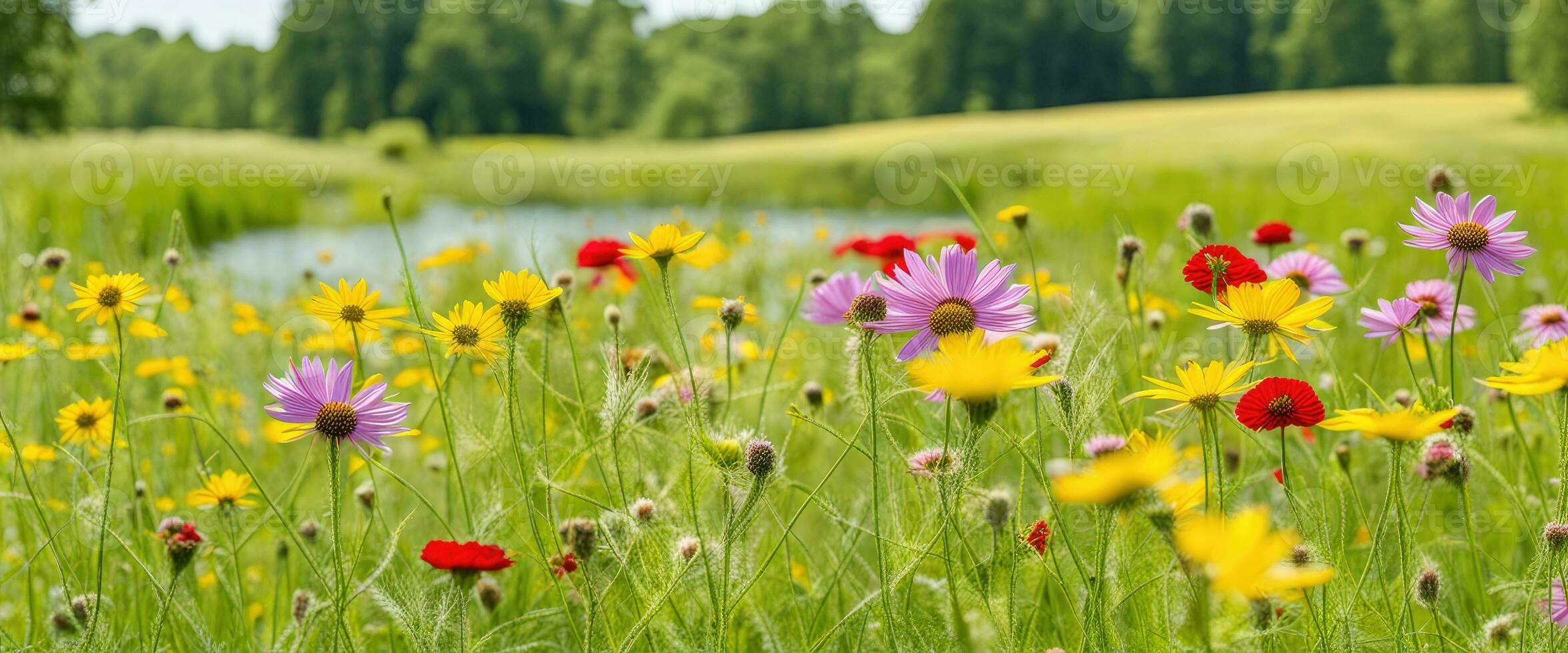 Nahansicht von schön Blühen Blumen im Sommer- erstellt mit ai generativ foto