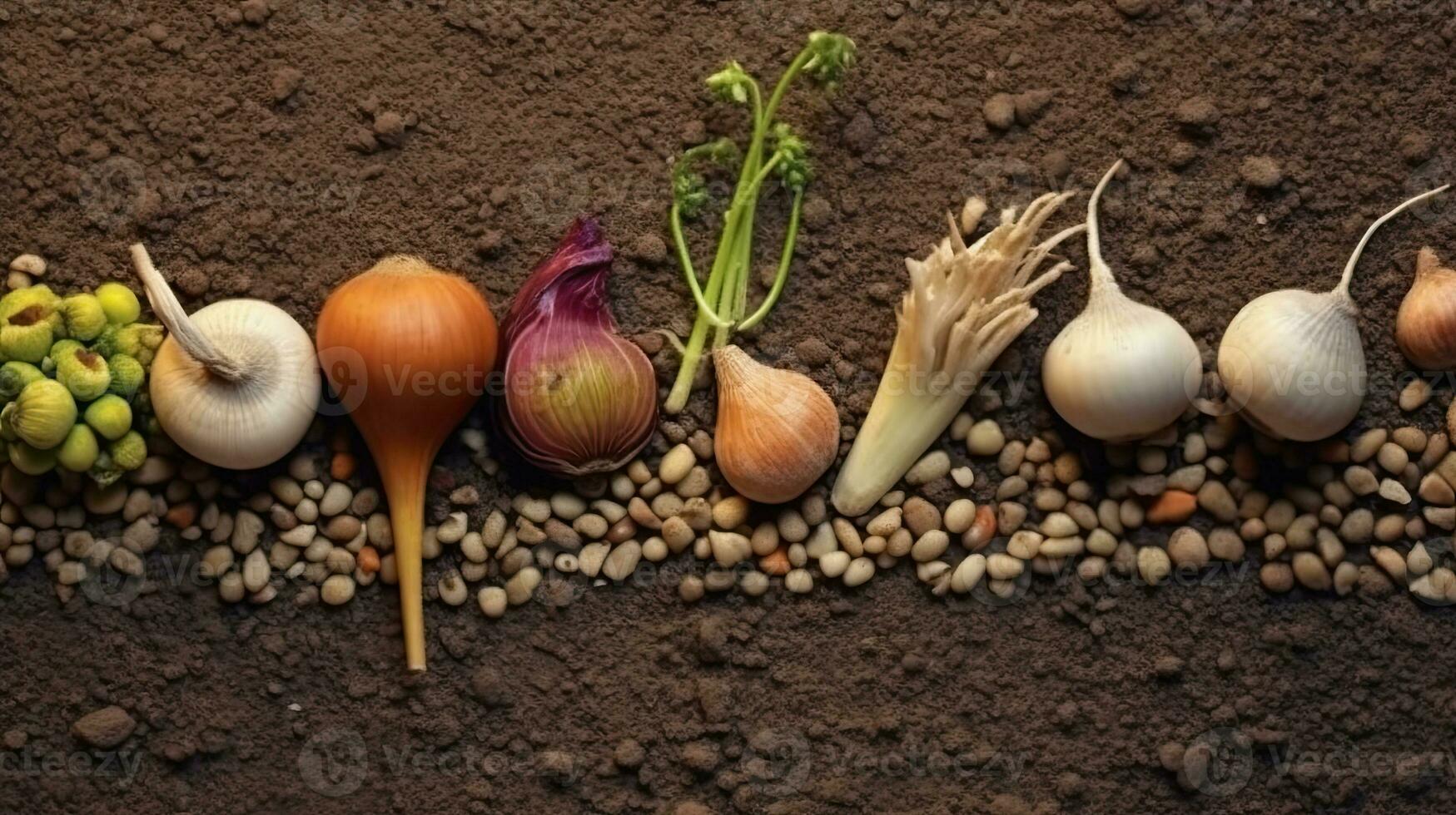 keimen Saat von Gemüse auf das Erde im verschiedene Jahreszeiten, ai generiert foto