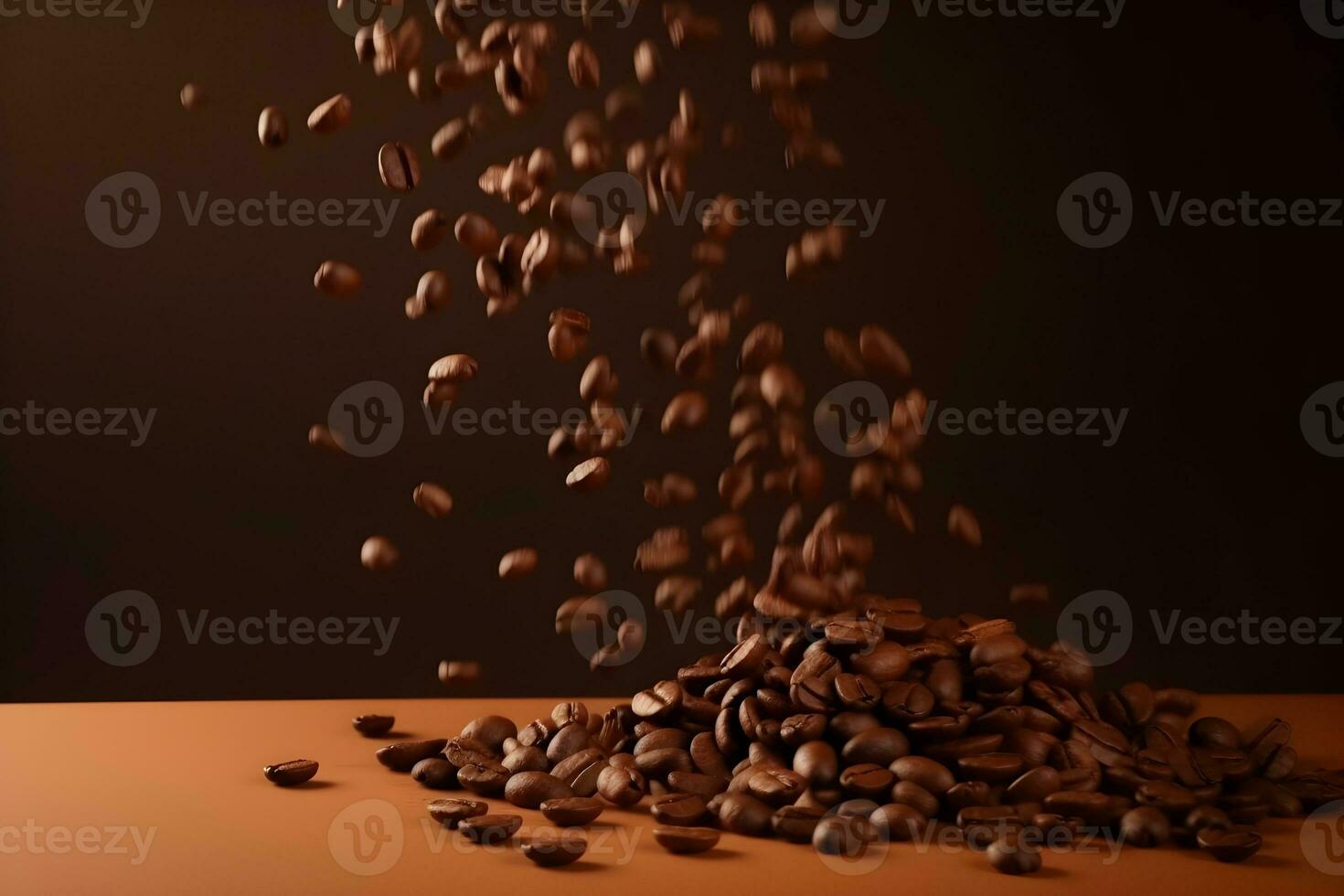 fliegend fallen Kaffee Bohnen auf braun Hintergrund foto