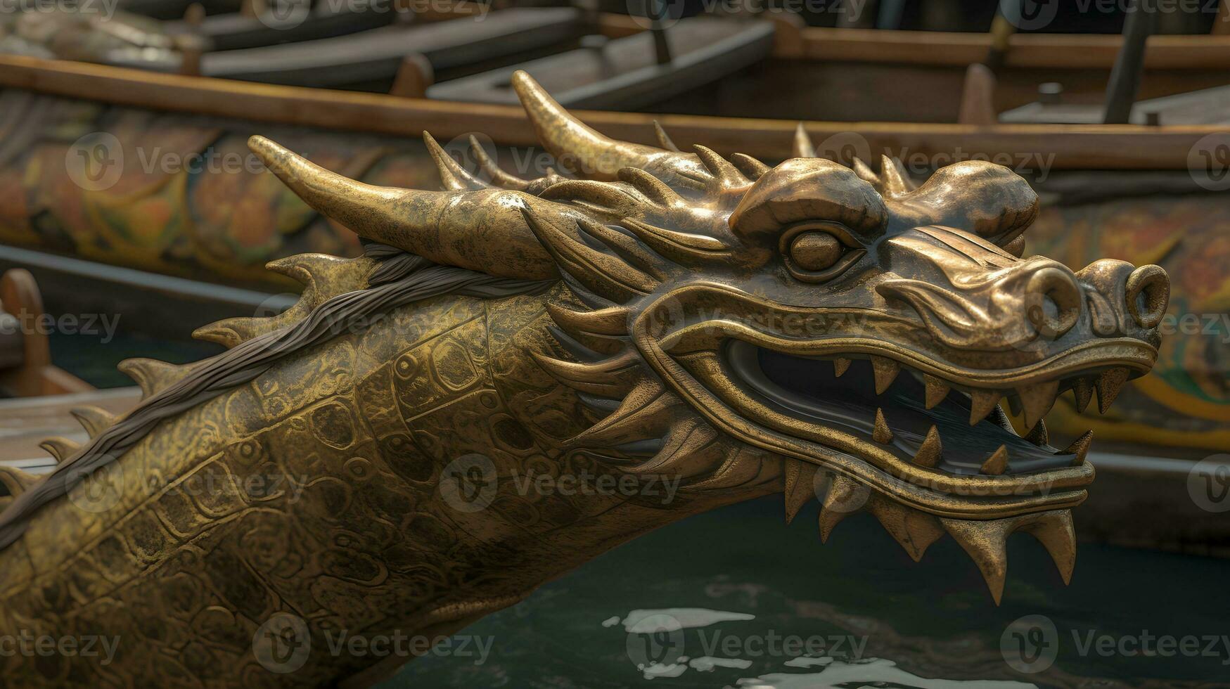 ein hölzern Drachen Kopf von Drachen Boot foto