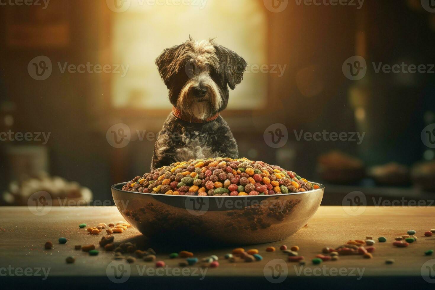 Hund Essen Schüssel füttern. generieren ai foto