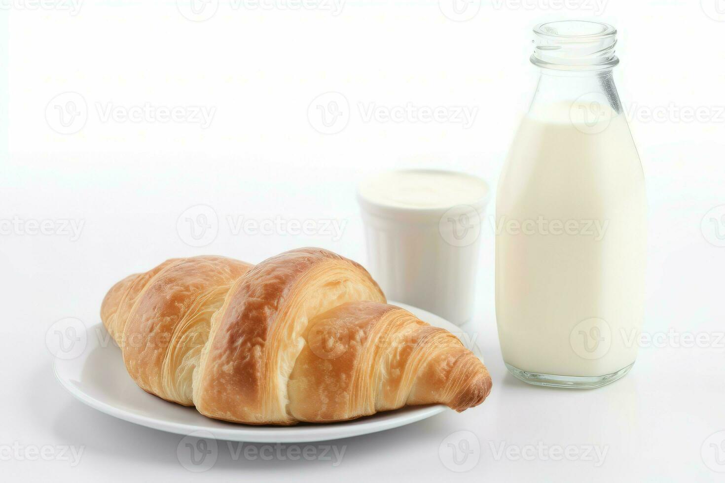 Flasche Milch Croissant Lebensmittel. generieren ai foto