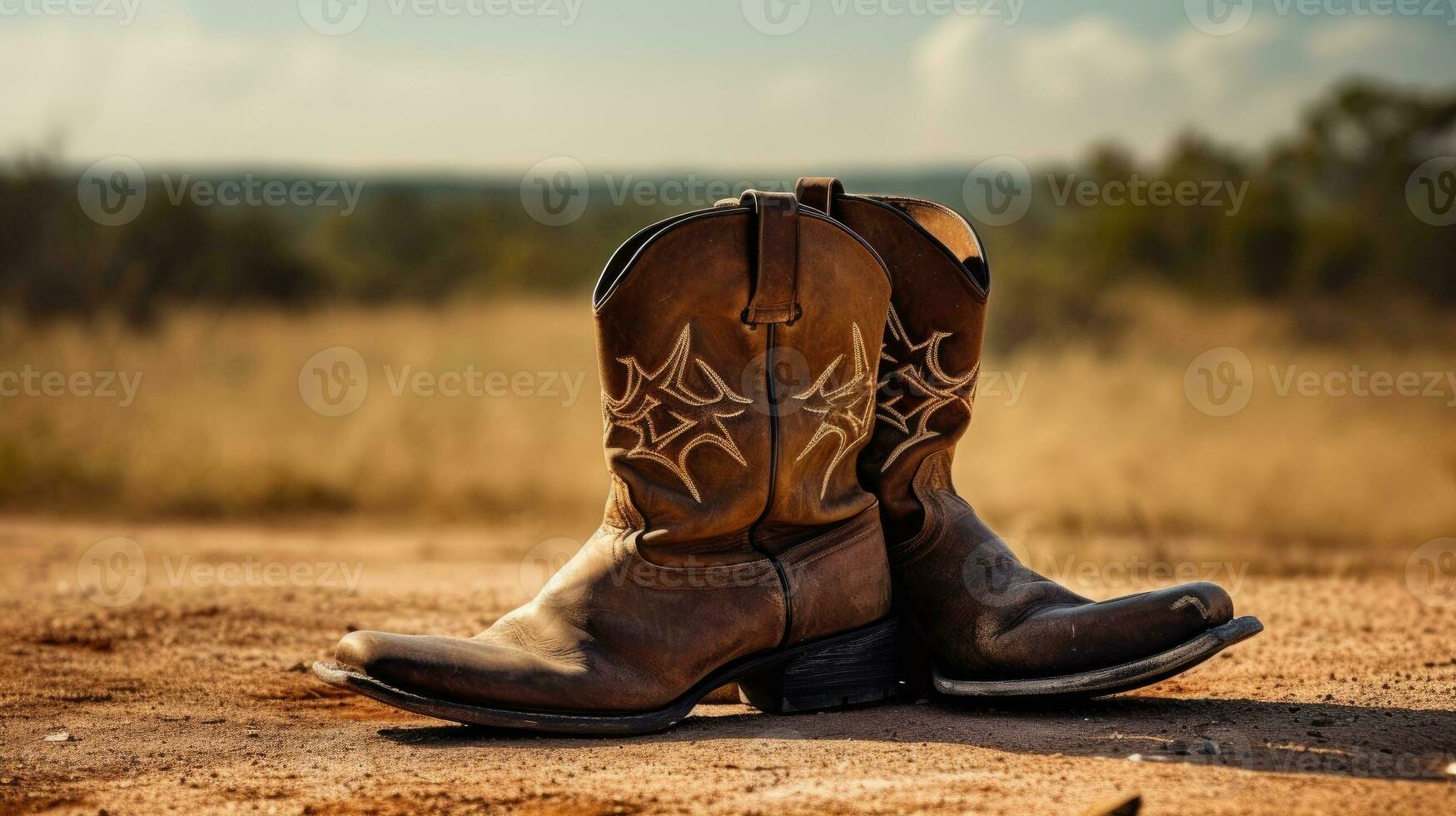 ein Paar von braun Leder Cowboy Stiefel im ein natürlich Hintergrund foto