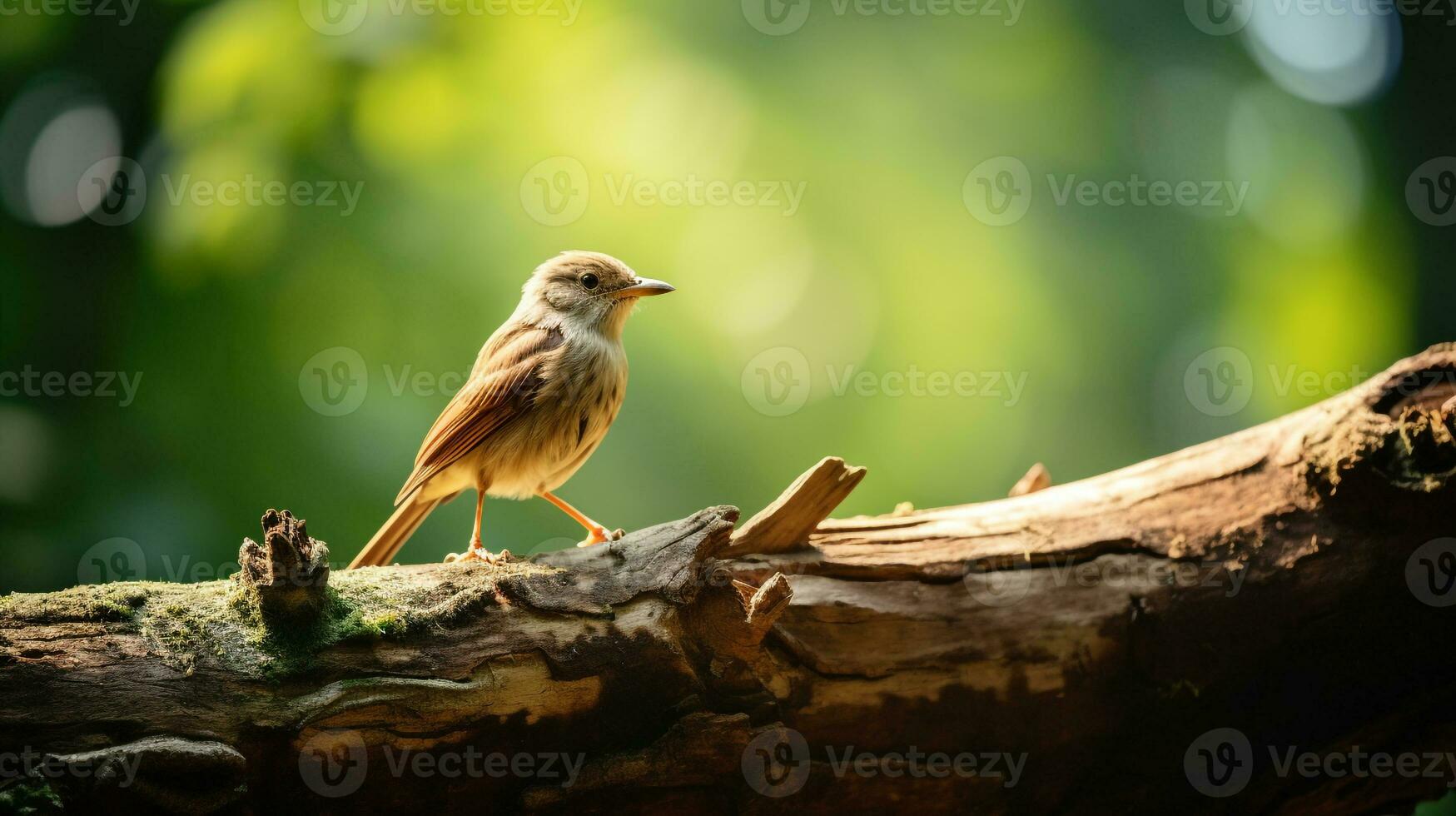 Foto von ein Nachtigall Stehen auf ein gefallen Baum Ast beim Morgen. generativ ai