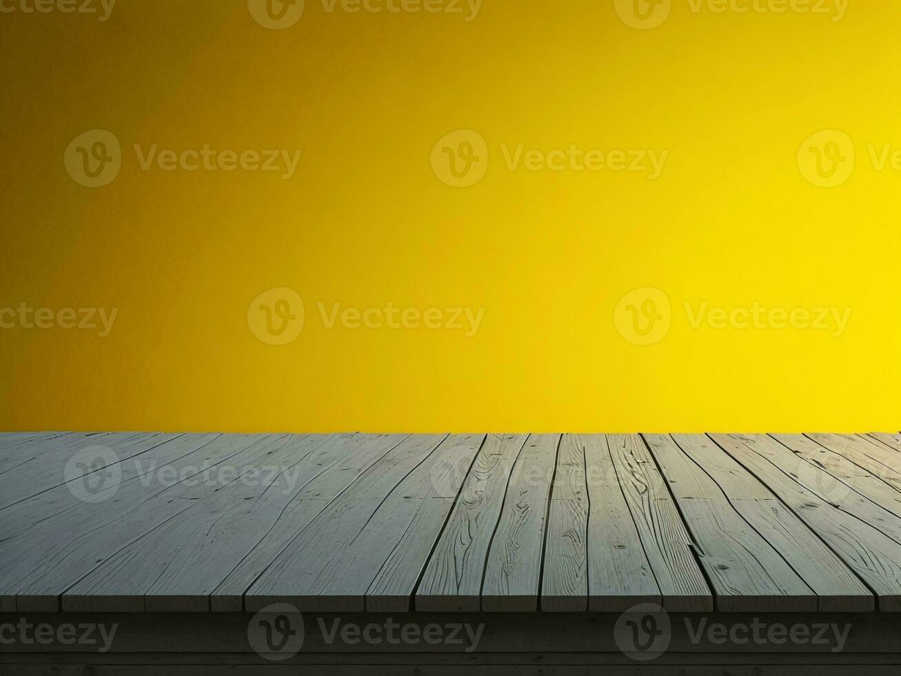 hölzern Tabelle und verwischen tropisch Gelb Farbe Hintergrund, Produkt Anzeige Montage. hoch Qualität Foto 8 Tausend fhd ai generiert