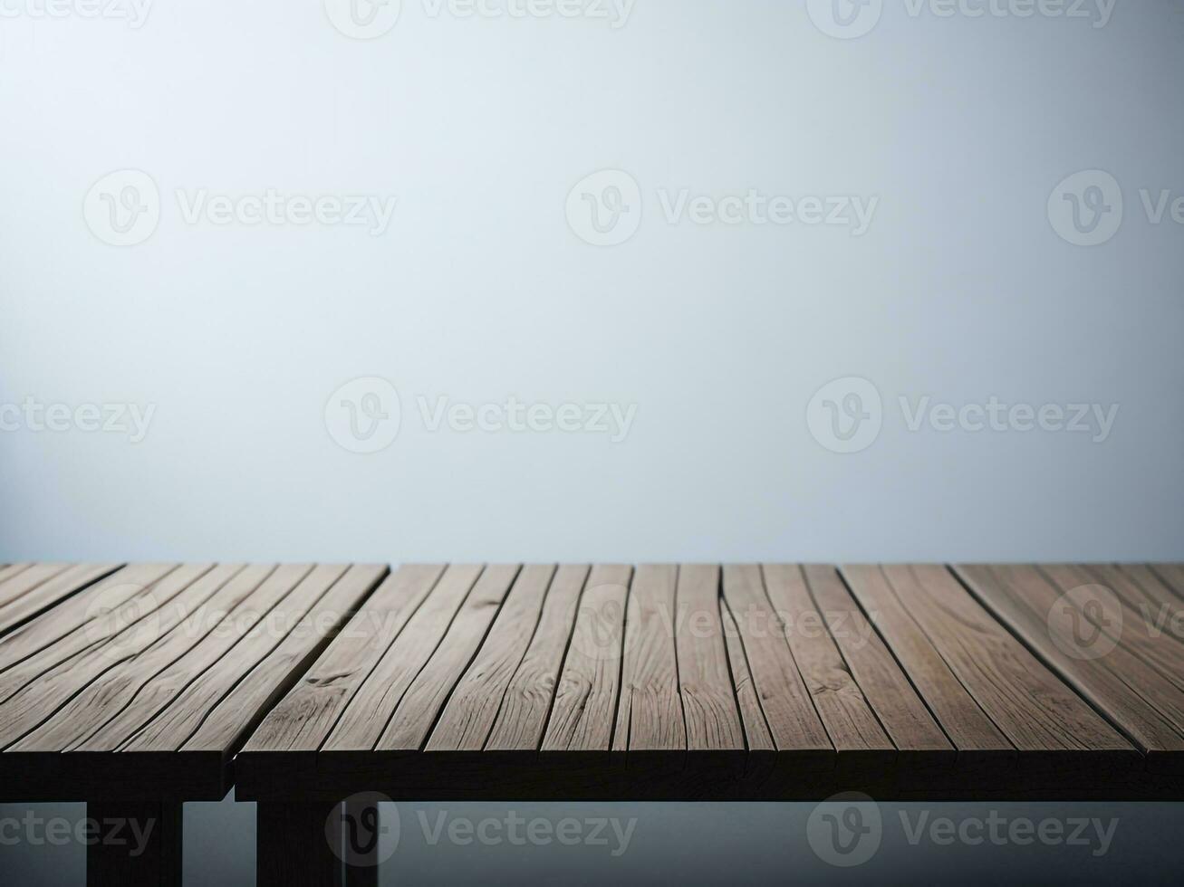 hölzern Tabelle und verwischen tropisch Weiß Hintergrund, Produkt Anzeige Montage. hoch Qualität Foto 8 Tausend fhd ai generiert