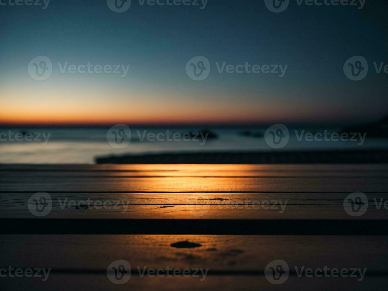 hölzern Tabelle und verwischen tropisch Strand Hintergrund, Produkt Anzeige Montage. hoch Qualität Foto 8 Tausend fhd ai generiert